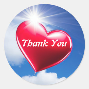 Thank You Red Love Heart Classic Round Sticker