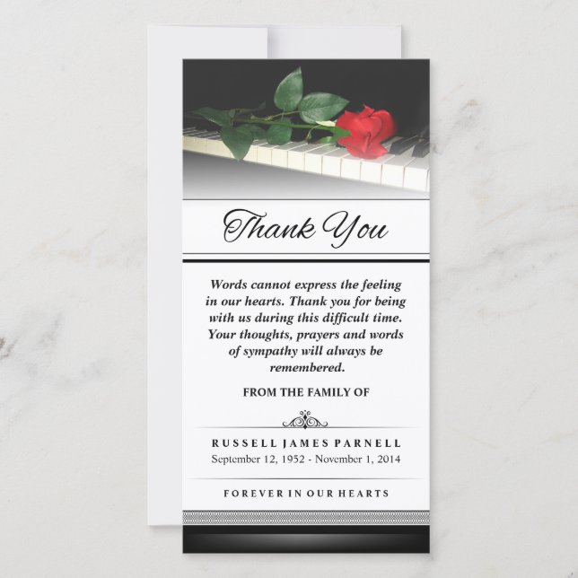 Thank You Red Rose on Piano - Words Cannot Express Card (Front)