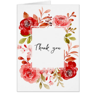 Thank You Red Rose Pink Peony Floral Frame Card