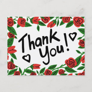 THANK YOU Red Roses Frame Floral Custom  Postcard