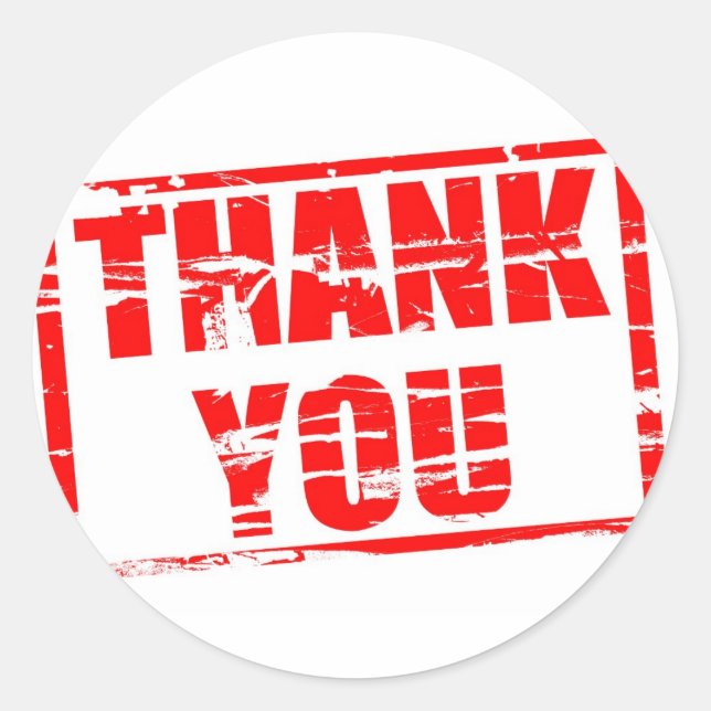 Thank You red rubber stamp effect Classic Round Sticker (Front)