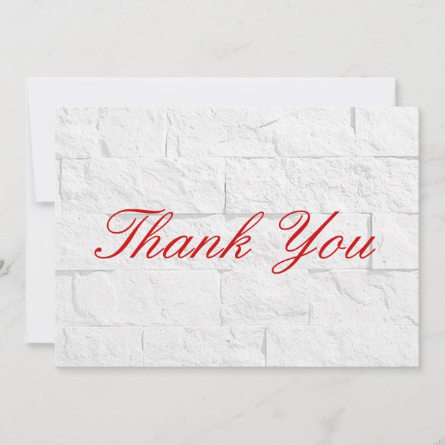 Thank You Red Script Grey Wall Brick Flat Card (Front)
