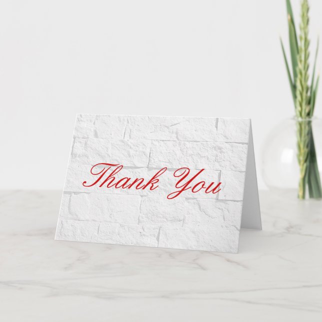Thank You Red Script Grey Wall Brick Greeting Card (Front)