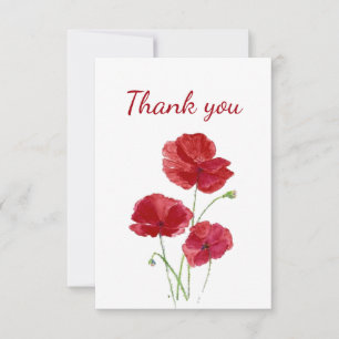 Thank You Red Watercolor Poppy Garden Flower Card