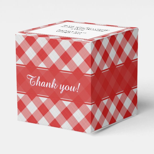 "Thank You" Red/White Gingham Checks Pattern Favor Box (Front Side)