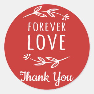Thank You Red & White Laurel Leaf  Love Wedding Classic Round Sticker