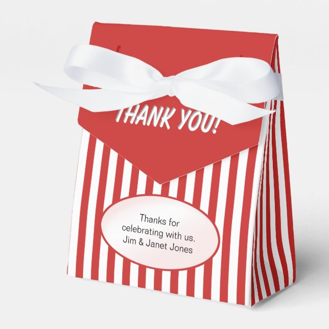 Thank You - Red/white Simple Stripes Pattern Favor Box (Front Side)