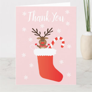 Thank You Reindeer In A Christmas Stocking Card