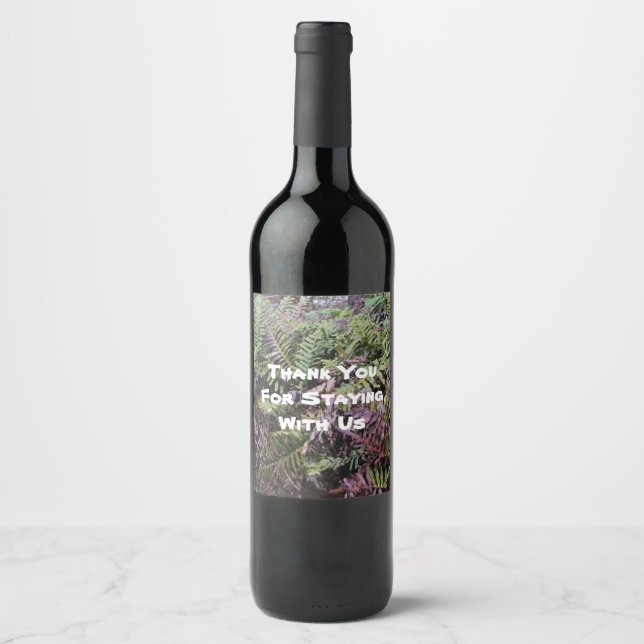 Thank You Rental House Ferns Photo Forest Cabin Wine Label (Front)