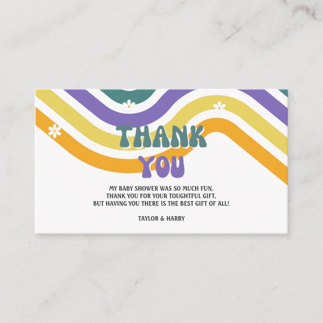 Thank you Retro 70s 80s Record Girl Baby Shower Enclosure Card (Front)