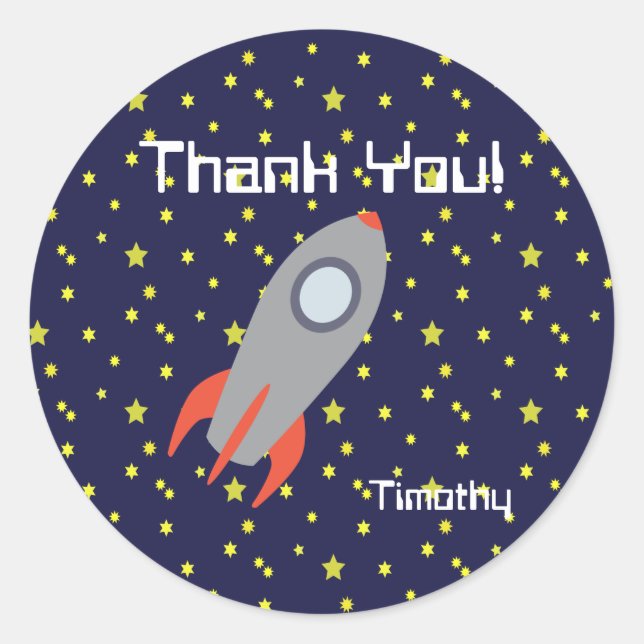 Thank You Retro Rocket ship with Star Pattern Classic Round Sticker (Front)