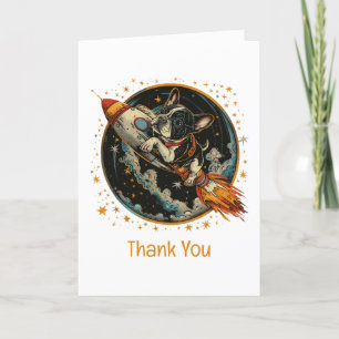 Thank You Rocket Ship French Bulldog Astronaut Card