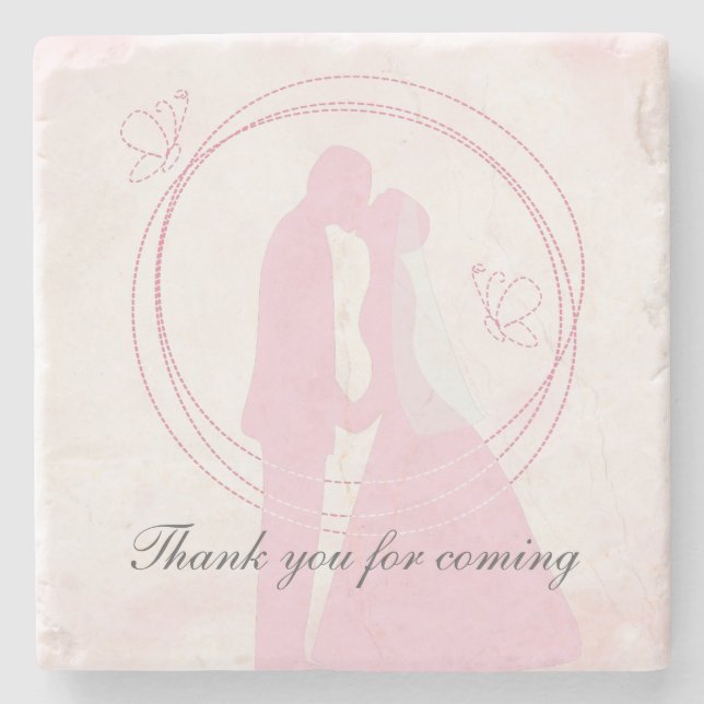 Thank You Romantic Dreamy Pink Wedding Couple Stone Coaster (Front)