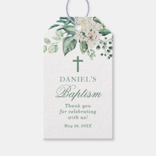 Thank You Rose Flowers Eucalyptus Baptism Gift Tags