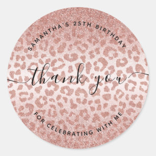 Thank you Rose Gold Animal Print Gradient  Classic Round Sticker