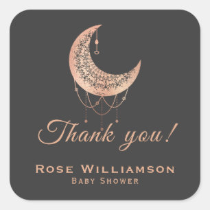 Thank You Rose Gold Crescent Moon Square Sticker