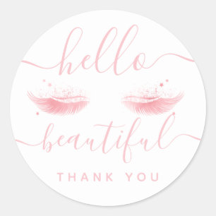 Thank You Rose Gold Eyelashes "Hello Beautiful" Classic Round Sticker