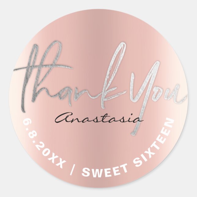 Thank You Rose Gold Faux Foil Custom Classic Round Sticker (Front)