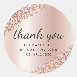 Thank You Rose Gold Glitter Girly Bridal Shower Classic Round Sticker