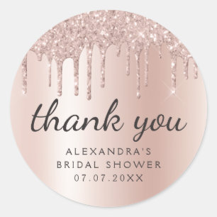 Thank You Rose Gold Glitter Girly Bridal Shower Classic Round Sticker
