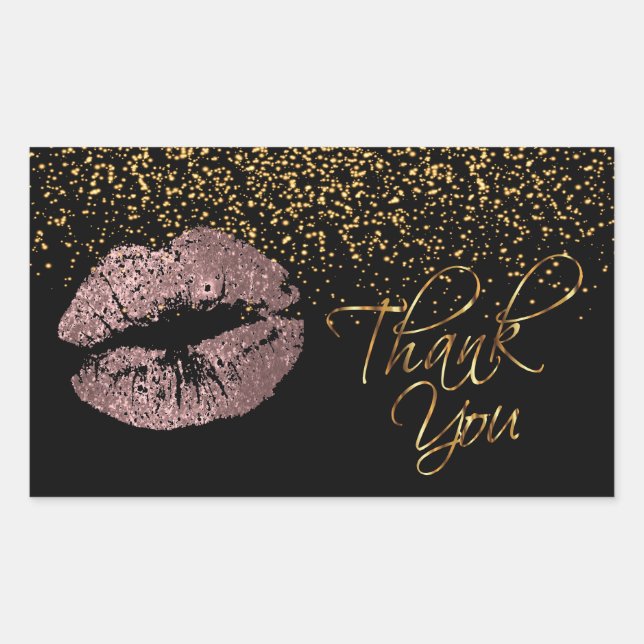 Thank You -Rose Gold Lips with Gold Confetti Sticker (Front)