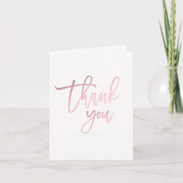 THANK YOU Rose Gold Pink Foil Modern Script Chic Card (Front)