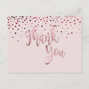 Thank You  Rose Gold Pink Glitter Confetti Postcard