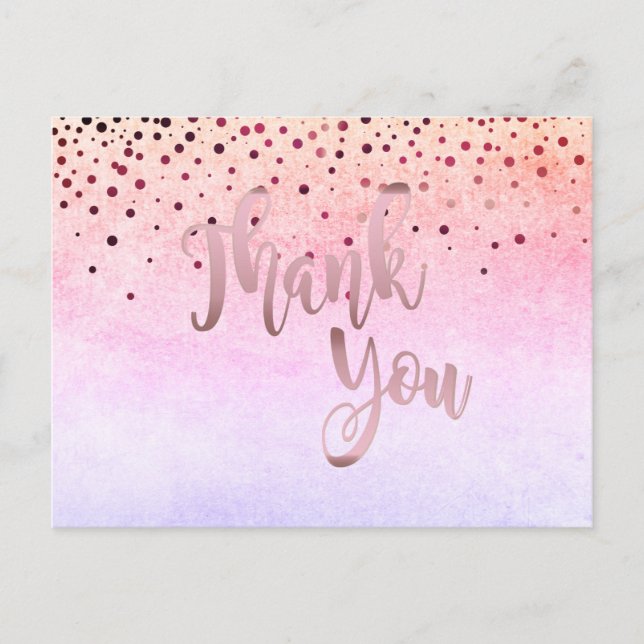 Thank You  Rose Gold Pink Glitter Confetti Postcard (Front)