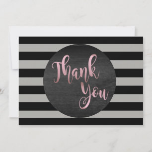 Thank You Rose Gold Wedding Black Striped Card