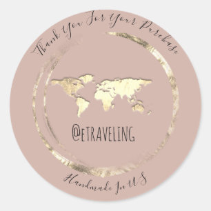 Thank You Rose Gold World Map Travel QR Code Logo Classic Round Sticker