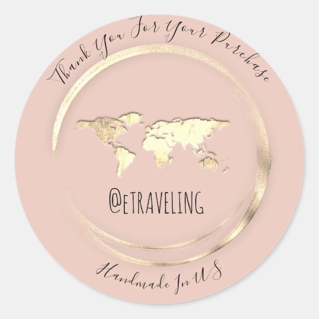 Thank You Rose Gold World Map Travelling Globe   Classic Round Sticker (Front)