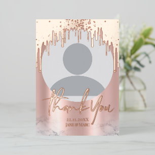 Thank You Rosegold Glitter Drips Photo Foil Cards