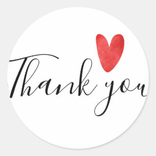 Thank you round business stickers with red heart