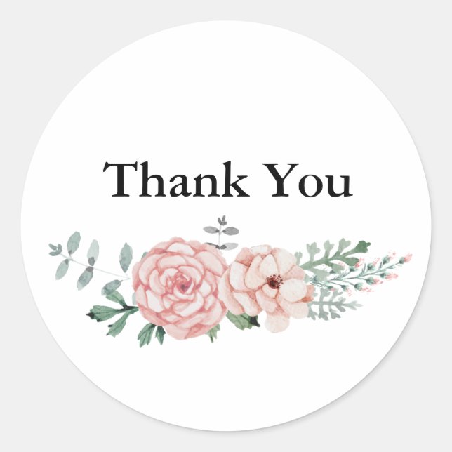 Thank You Round Sticker - Floral Wreath Design (Front)