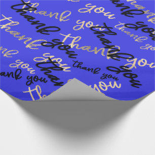 Thank You Royal Blue Gold Caligraphy Script Favour Wrapping Paper