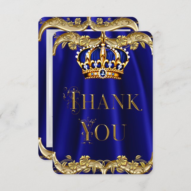 Thank You Royal Blue Navy Wedding Gold Crown (Front/Back)