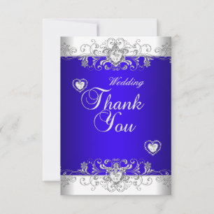 Thank You Royal blue Wedding White Diamond Hea Card