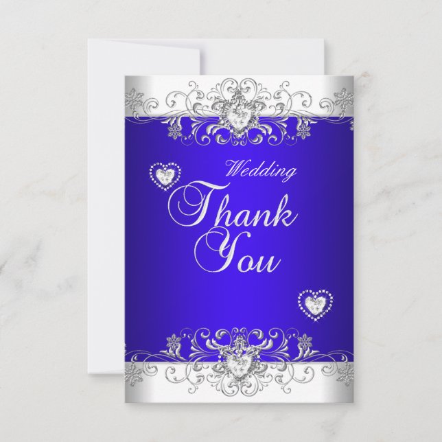 Thank You Royal blue Wedding White Diamond Hea Card (Front)