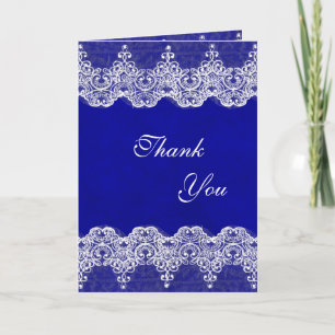 Thank You Royal Cobalt Blue White Lace Card