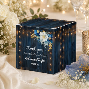 Thank You Rustic Blue Wood White Floral Wedding Favor Box