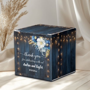 Thank You Rustic Blue Wood White Floral Wedding Favor Box