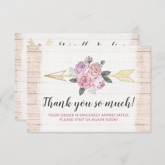 Thank You Rustic Bohemian Floral Arrows Blush Card (Front/Back)