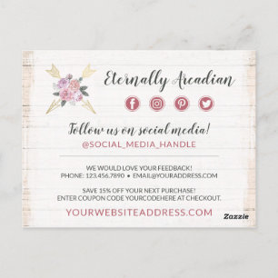 Thank You Rustic Bohemian Floral Arrows Blush Pink Postcard