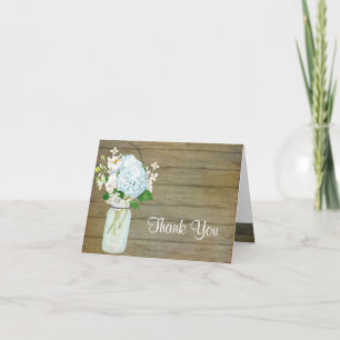 Thank You Rustic Country Mason Jar Blue Hydrangeas Card