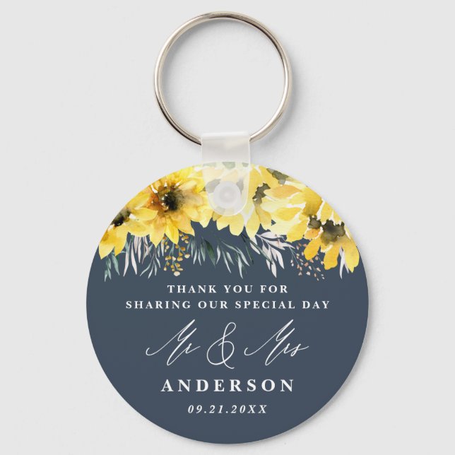 Thank you rustic country sunflower eucalyptus chic keychain (Front)