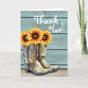 Thank You Rustic Country Western Sunflower Boots Card