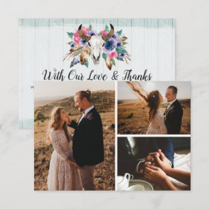 Thank You Rustic Floral Cow Skull Boho Photo Card