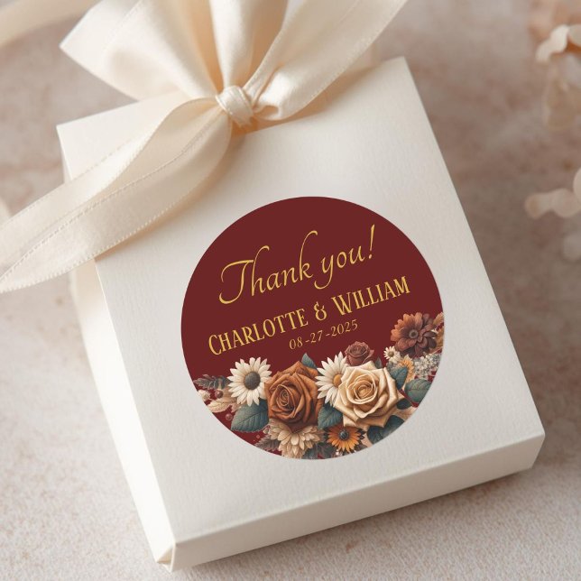 Thank you! Rustic Floral Wedding Classic Round Sticker (Creator Uploaded)