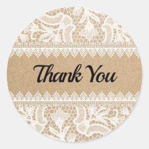 Thank You Rustic Lace Custom Classic Round Sticker
