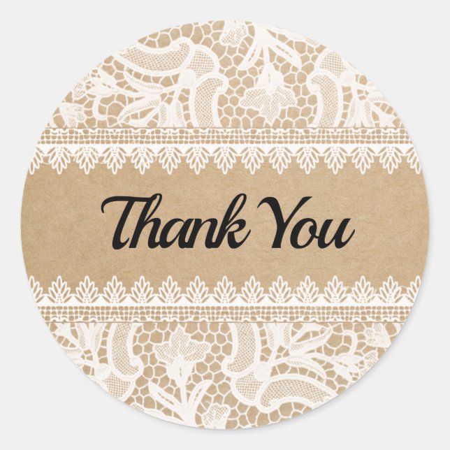 Thank You Rustic Lace Custom Classic Round Sticker (Front)